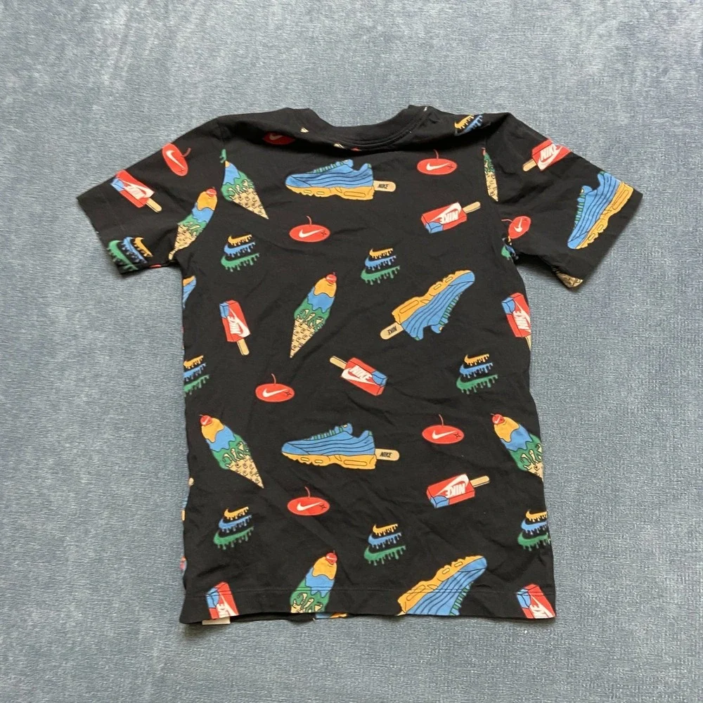 Nike T-Shirt Kids Small Black Ice Cream Print Short Sleeve Crew Neck Casual Wear